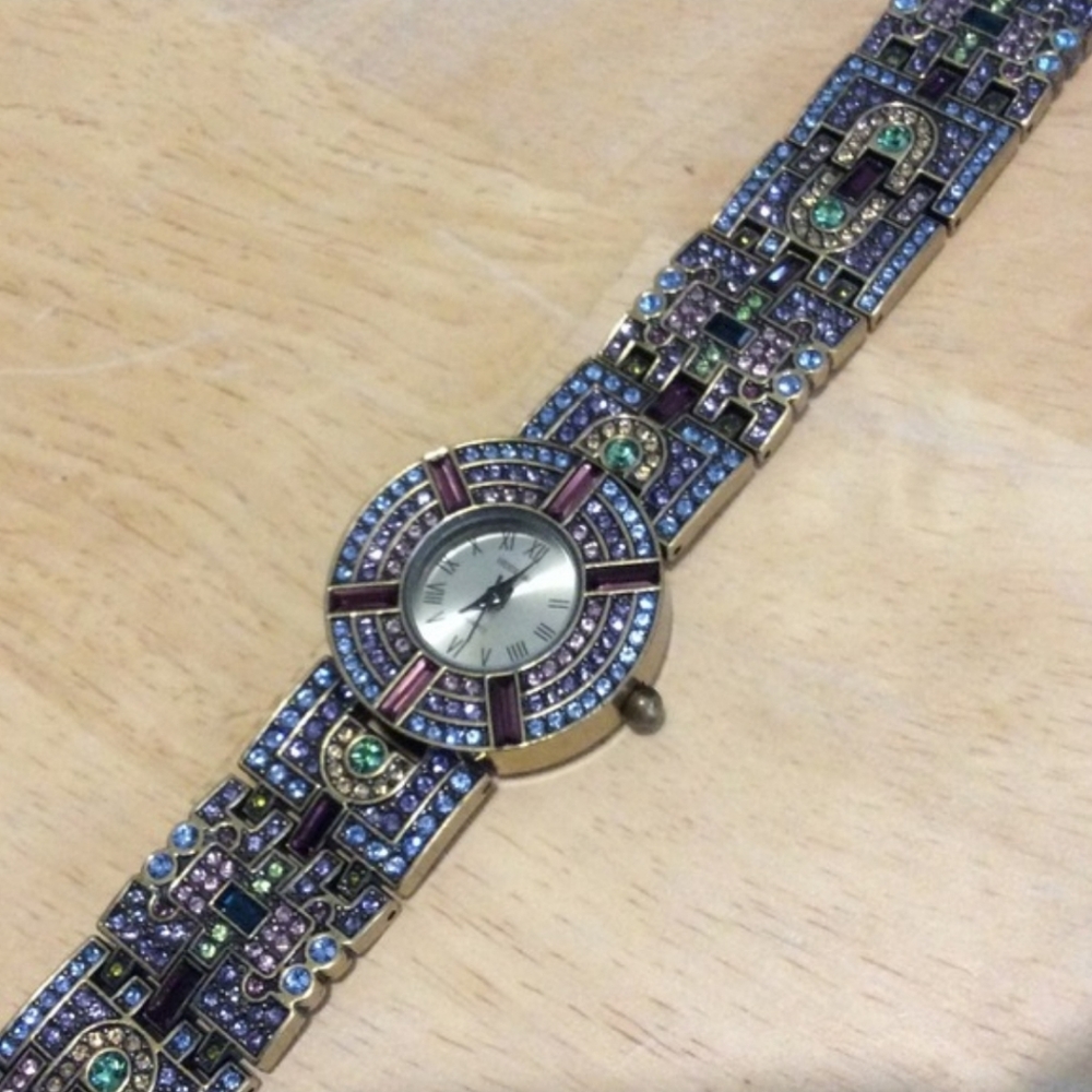 Heidi Daus Deco Art Multicolored Crystal Covered Womens Cuff Watch Vtg RARE - Picture 3 of 7